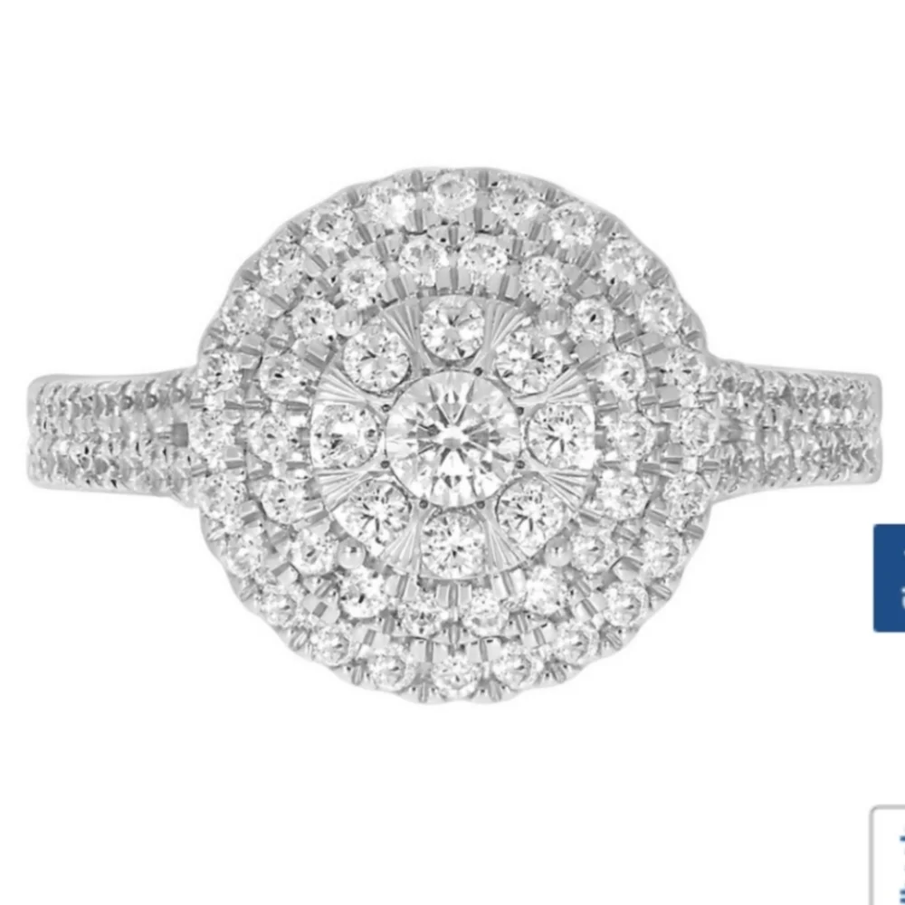 1ct tw Round double halo diamond 10k engagement ring